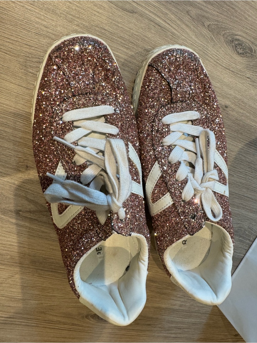Kids Glitter Lace-Up Sneakers in Rose Gold